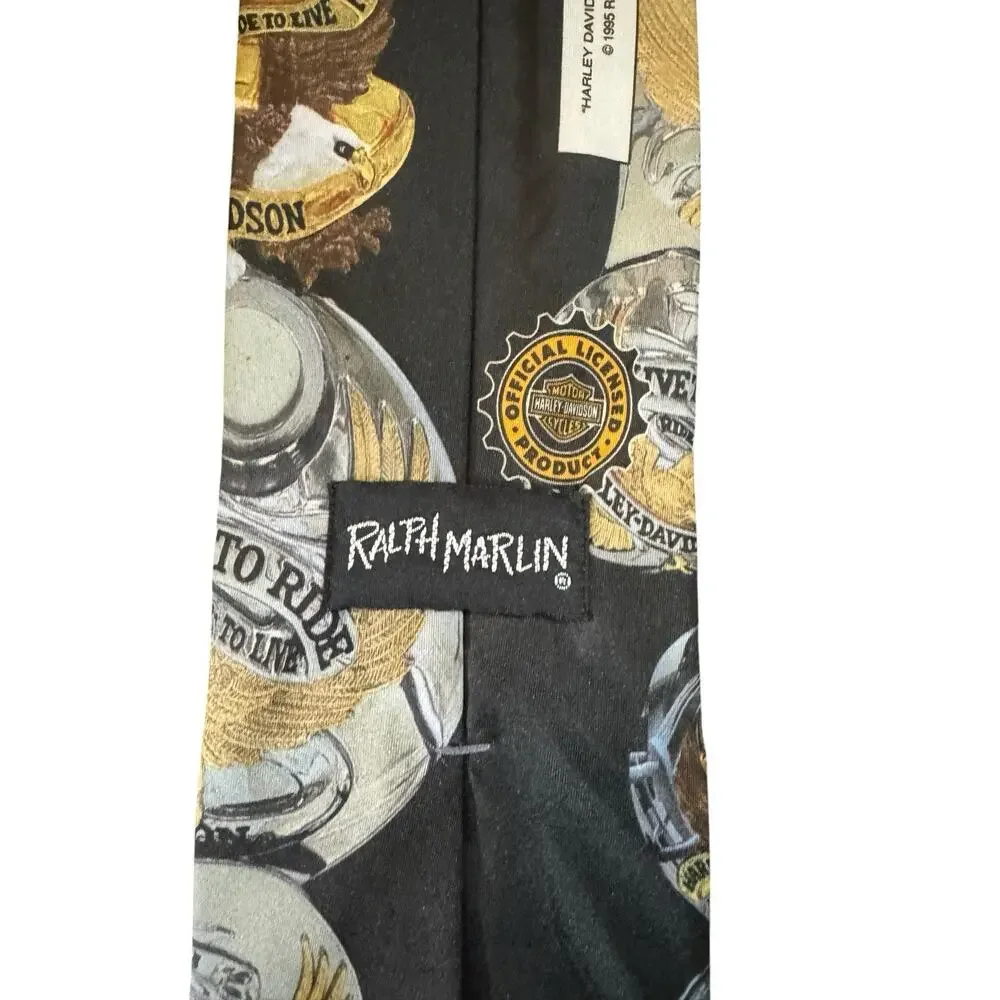 Ralph Marlin Harley Davidson Live To Ride Motorcycle Vintage Novelty Necktie